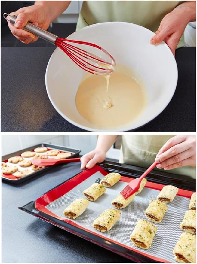 NatureMan 5 Pieces Non-Stick Food Silicone Kitchenware Utensils- Kids Cooking Sets - for Cooking Baking Mixing, Stirring-Ergonomic Dishwasher Safe(Red)