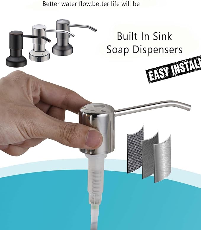 Soap Dispenser for Kitchen Sink, SonTiy Kitchen Dish Soap Dispenser Pump Brushed Stainless Steel Liquid Soap Dispenser with 47" No-Spill Extension Tube with Check Valve+17 OZ Bottle, Powerful Suction