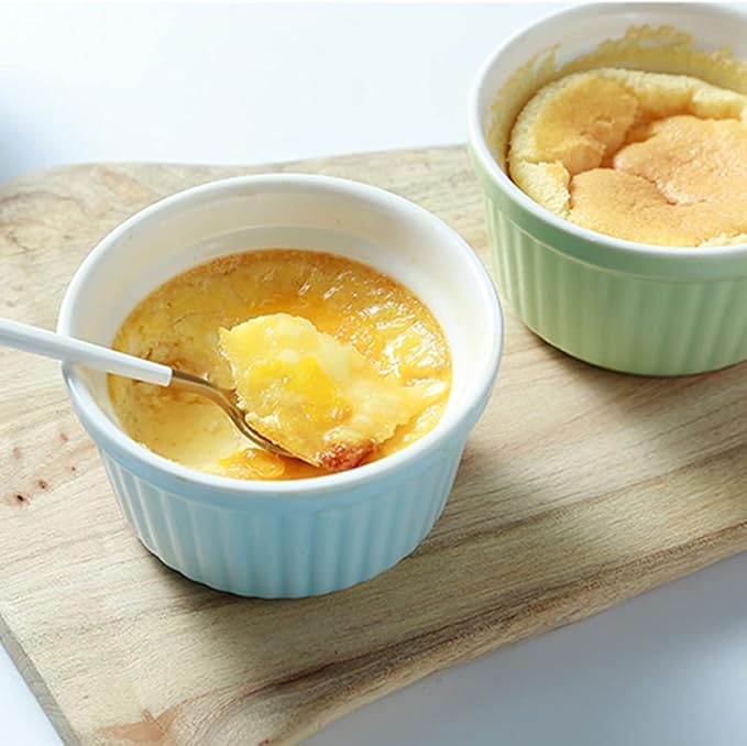 Ramekins 6oz Oven Safe,Creme Brulee Ramekin and Souffle Dishes,Porcelain Baking Bowls,Dipping Sauce Dish.Pudding Cups,Set of 6, White
