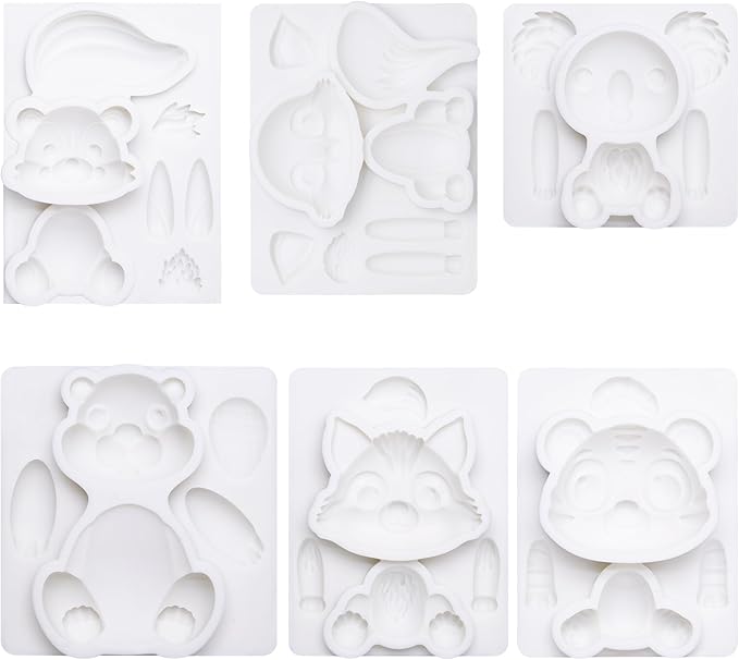 Fondant Molds Woodland Animal Cake Topper 6-count Kit Fox Wolf Tiger Koala Skunks Beavers