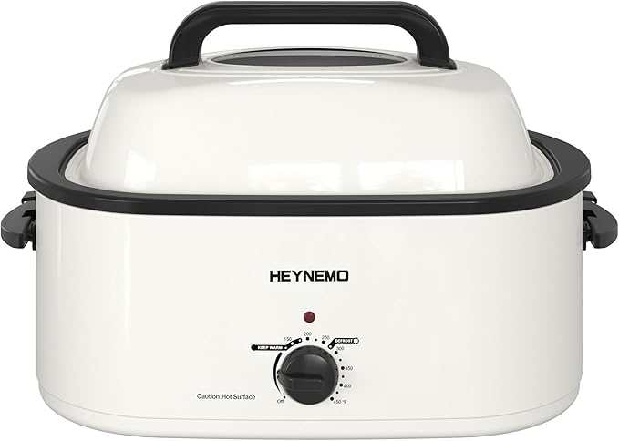 22 Quart Electric Roaster Oven with Visible & Self-Basting Lid, Large Turkey Roaster with Defrost Warm Function, Adjustable Temperature, Removable Pan Rack, Stainless Steel