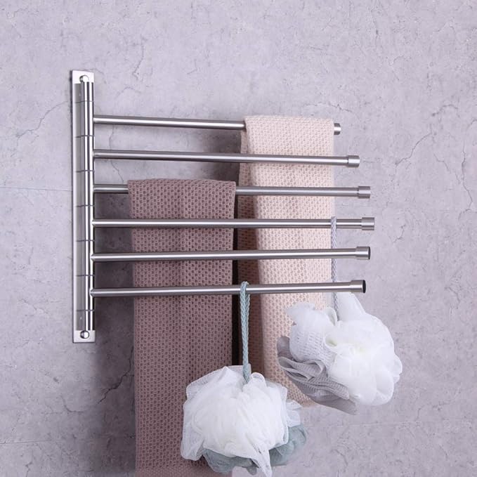 GERZWY Bathroom Swing Arm Towel Bars Wall Mount Bath Towel Rack with 6 Arms Hanger Towel Holder Organizer Brushed Stainless Steel HYG06-LS