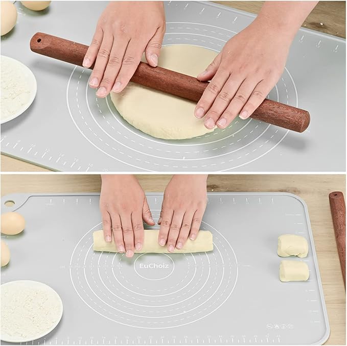 Silicone Pastry Mat 28"*20" Extra Thick Non Stick Baking Mat Food Grade Silicone Dough Rolling Bake Mat with Edge Heightening Light Grey