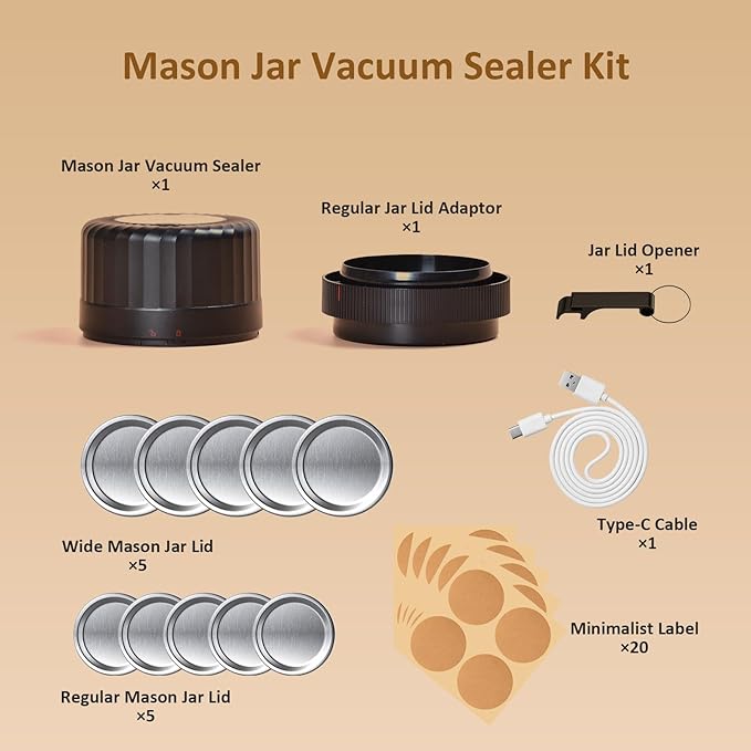HTPOW Electric Mason Jar Vacuum Sealer - Fully Automatic Mason Jar Vacuum Sealer Kit for All Mason Jars with Regular Lids and Wide Mouth Lids, A Must-Have Tool for Canned Foods/Pantry - Black