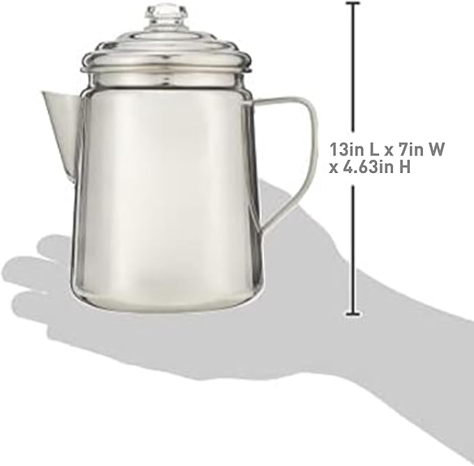 Coleman Stainless Steel Coffee Percolator, 12-Cup Capacity Durable Outdoor Coffee Maker for Camping, Backpacking, RV, Stovetop, Campfire, & More, No Filters Needed
