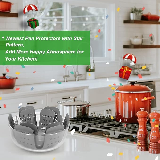 BYKITCHEN Pan Protectors with Stars, Larger & Thicker Pan Separators Protectors, Set of 9 and 3 Different Sizes, Pot Protectors for Stacking and Protecting Your Cookware