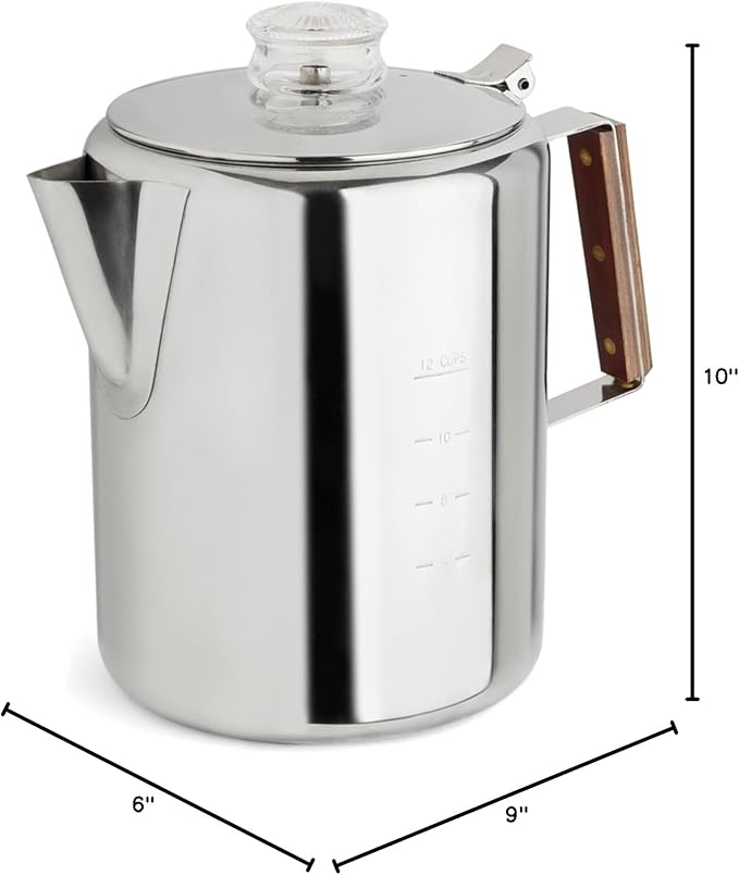 Rapid Brew Stainless Steel Stovetop Percolator Coffee Pot, 12-Cup