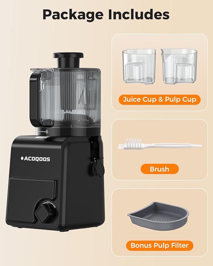 ACOQOOS Juicer Machines, 6.5" Extra Large Feed Chute Cold Press Juicer 3-IN-1 with Sorbet & Nut Milk, BPA Free, Easy to Clean, 100 OZ Hopper, Ultra Black