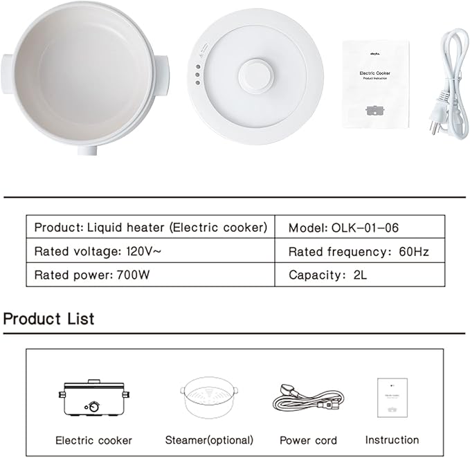 Hot Pot Electric,2L Ceramic Glaze Non-Stick Pan, Portable Hot Pot with Dual Power Adjustment, Electric Cooker for Egg, Ramen, Oatmeal,Soup Quick Heating and Overheat Protection