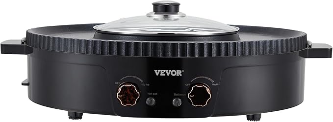 VEVOR Hot Pot with Grill, 1800W 2-in-1 Electric Smokeless Grill and Hot Pot, Korean BBQ Shabu Shabu Hotpot with Separate Dual Temperature Control, Non-stick Pan, for 2-8 People Family Dining