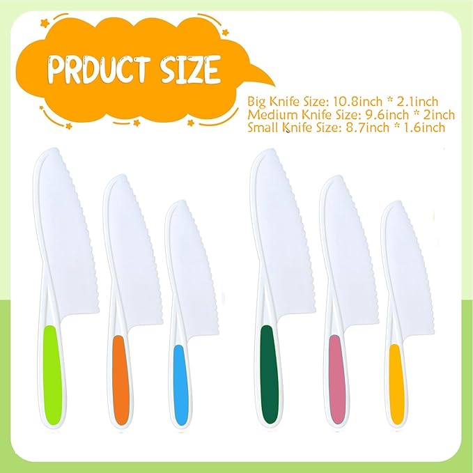 Knives for Kids, 6-Piece Kitchen Cooking and Baking Knife Set, Children's Knives for Real Cooking, BPA-Free Kids' Toddler Tool