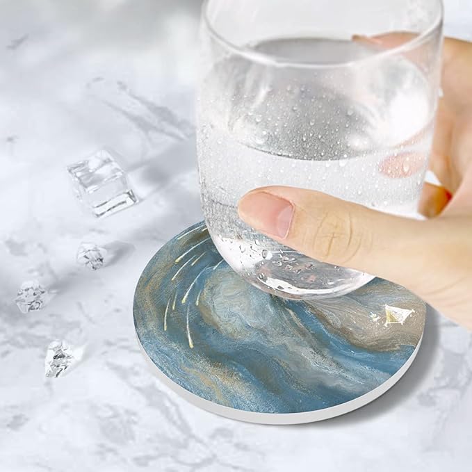 UMIRRO Coasters for Drinks Absorbent with Holder | Cool Table Mats in Ocean Blue for Cups, Glasses, Desk, Office and Home | Cute Ceramic Stoneware Coaster Set