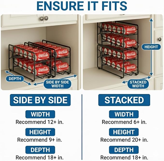 CANYAVE Soda Can Organizer Storage Rack, 2 Pack Stackable Beverage Soda Can Dispenser Organizer Holder for Refrigerator, Cabinet, Pantry (Black)