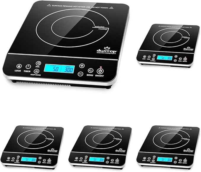 Duxtop Portable Induction Cooktop Burner,Induction Hot Plate with LCD Sensor Touch 1800 Watts,Silver 9600LS/BT-200DZ,(Pack of 5)