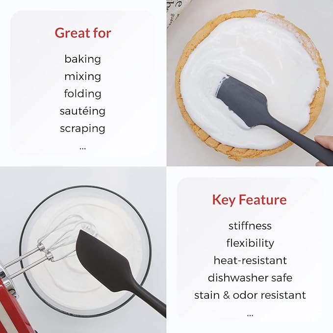 Elihome Chef Series 3 Piece Silicone Spatula Set - 600°F Heat Resistant Non Stick Rubber Kitchen Scraper Spatulas for Cooking, Baking, Mixing – BPA Free and LFGB Certified Silicone(Black)