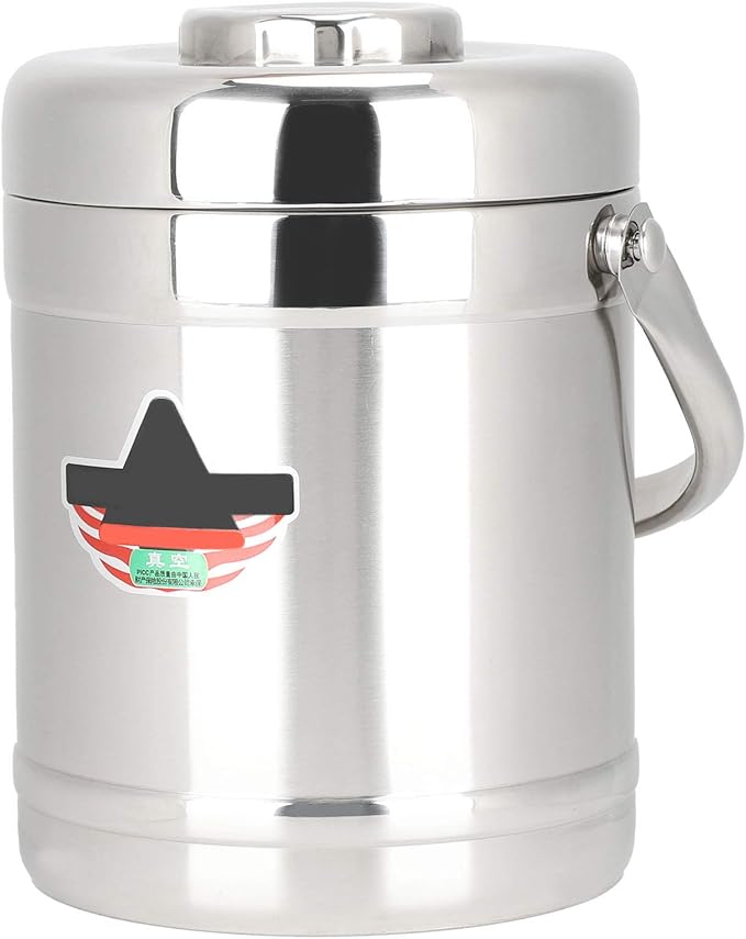 Vacuum-Insulated Food Jar, 1.8L Straight Shape Double-Wall Vacuum Insulated Lunch Box, Stainless Steel Hot Food Container and Lunch Container Bento Box for Food Flask Wide Mouth, Silver