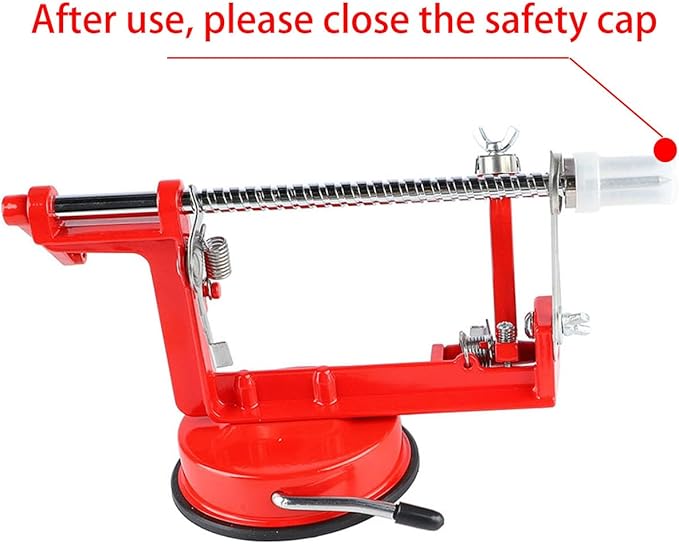 Apple Peeler Set, Stainless Steel Apple Peeler Slicer Corer, 3 in 1 Peel the Fruit, Slice it and Small Pieces with Suction Cup Base (Red)
