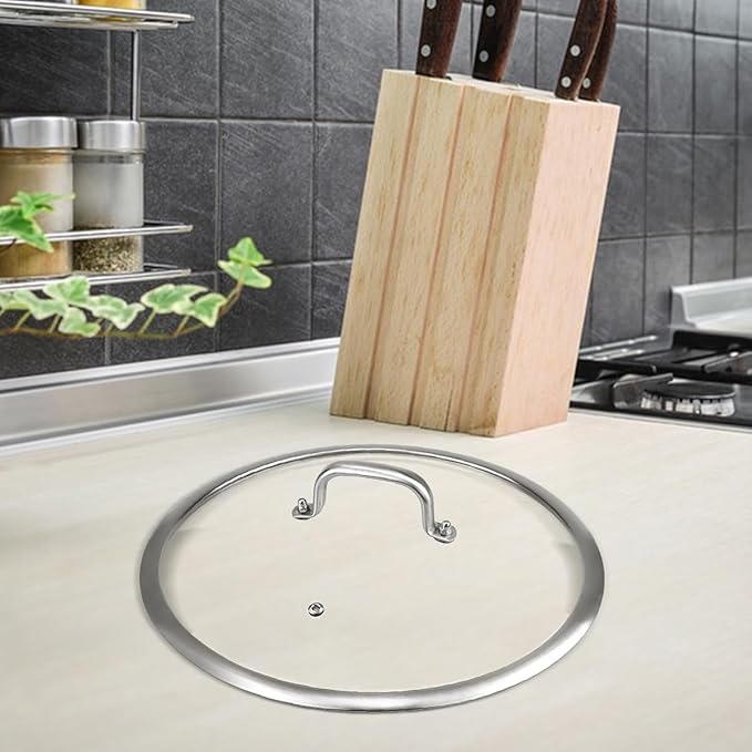 Universal Glass Lid for Pots, Pans Skillets 34cm/13Inch - Tempered Glass Cookware Lid with Handle Frying Pan Cover for Cast Iron, Non-Slip Grip, Sealed Edges