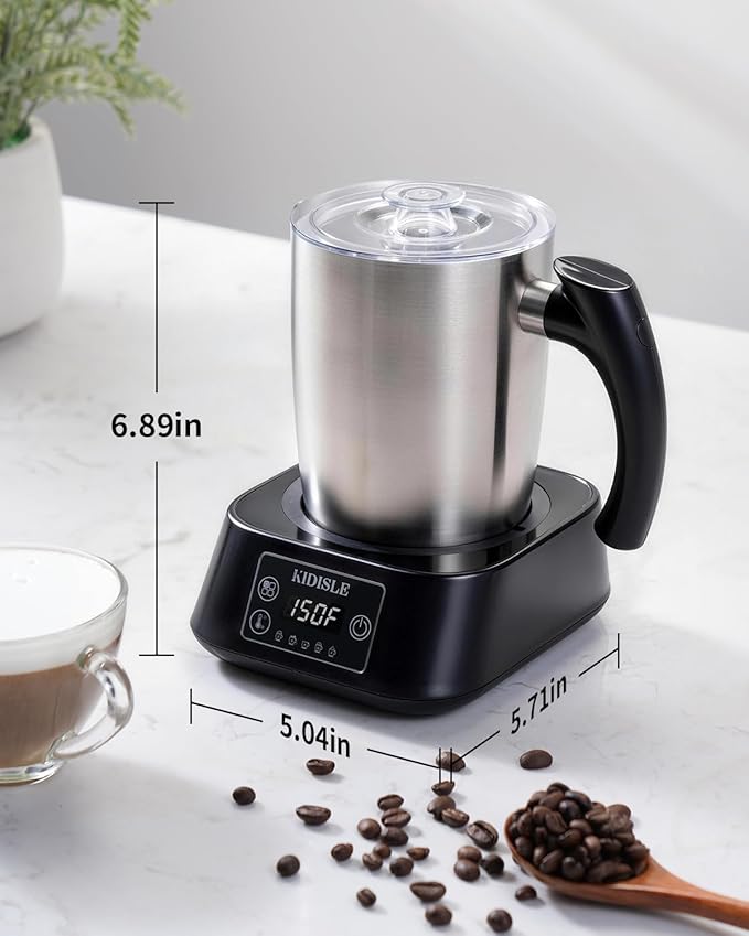 KIDISLE 5-in-1 Milk Frother and Steamer, 17oz Detachable Frother with Adjustable Temperature, Hot Chocolate Maker, Stainless Steel Milk Steamer, Hot & Cold Foam Maker, Dishwasher Safe