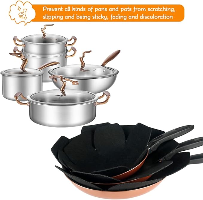 BYKITCHEN Larger & Thicker Pan Protectors, Set of 12 and 3 Different Sizes, Felt Pot Pan Separators, Pan Dividers Pads for Stacking and Protecting Your Cookware
