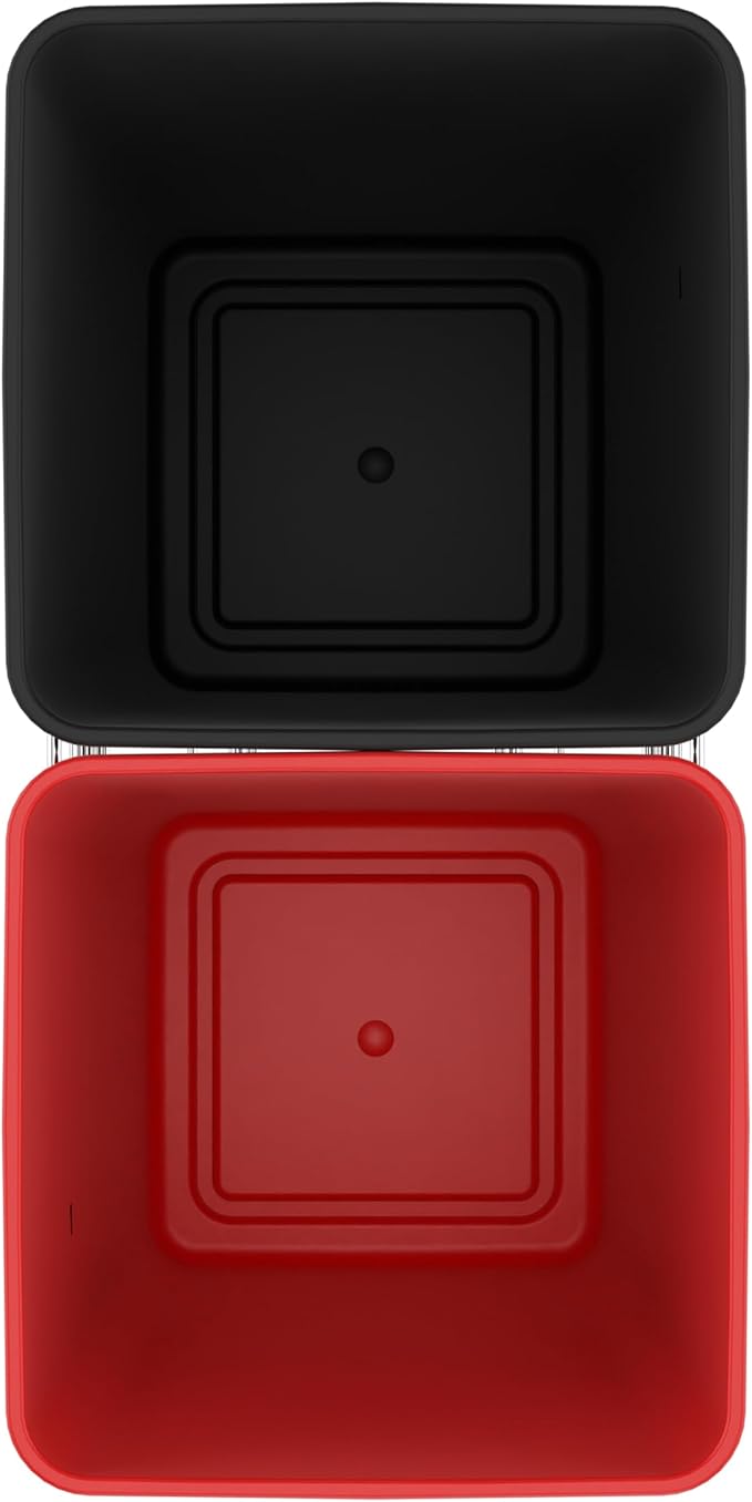Rev-A-Shelf Pullout Trash Can for Kitchen Cabinets 27 Qt Garbage Recycling Bin with Full Extension Slides, Red/Black, RV-15KD-1618C-S