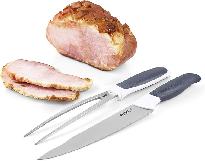Zyliss Comfort Carving Knife, 18.5cm/7.25in, Japanese Stainless Steel, Non-Slip Handle, Blade Cover for Safety Black/White, Professional Sharp Kitchen Knife/Meat Knife, Dishwasher Safe