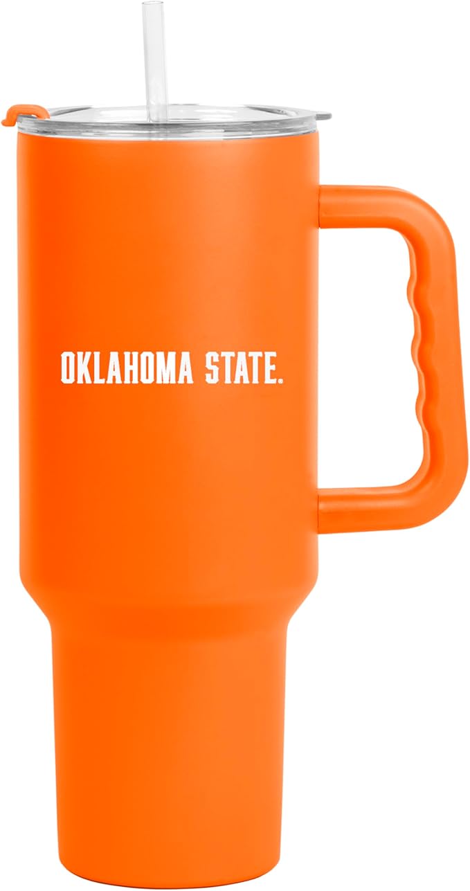 Logo Brands NCAA 40 oz Tumbler with Handle -Stainless Steel Insulated Travel Tumbler with Straw Lid – Powder Coated, Leak-Resistant, Keeps Drinks Hot/Cold – Great for Tailgating, or Everyday Use