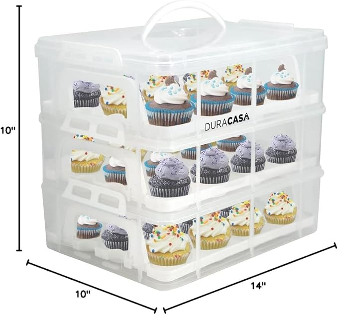 Cupcake Carrier, Cupcake Holder | Premium Upgraded Model Holds Cupcakes Steadier | Store up to 36 Cupcakes or Muffins | Stacking Cupcake Storage Container | Use 1,2, or 3 Tiers (White)
