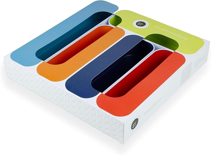 Three by Three Seattle 5-Piece Metal Stacking Drawer Organizers – Large, 2" Deep, Food-Safe – Stylish Kitchen Drawer Storage (Multi Color)
