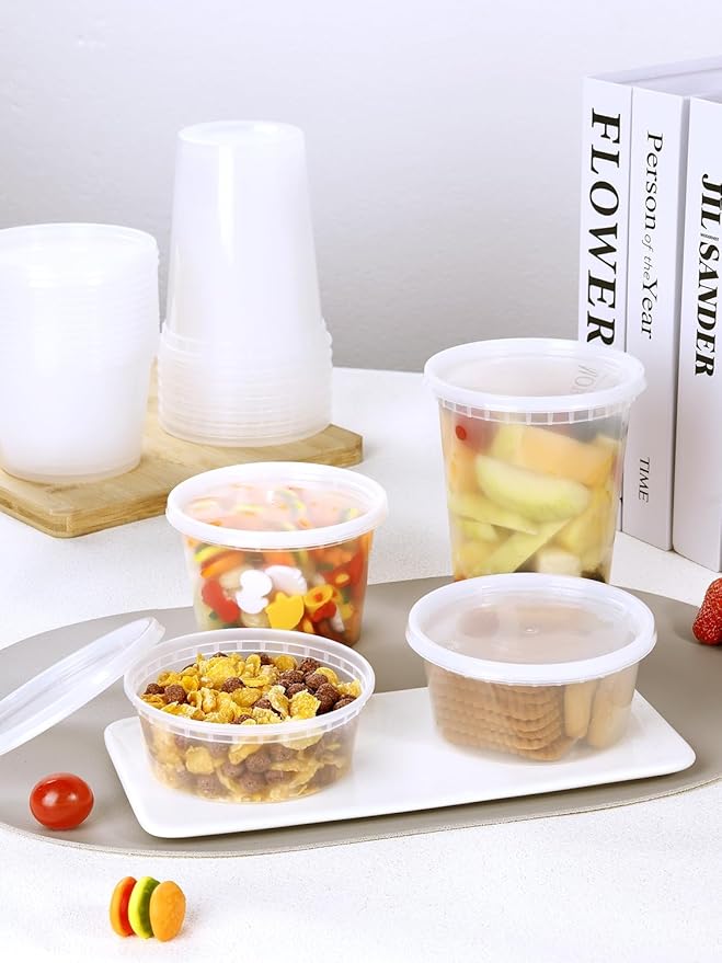 NEEBAKE 60 Set Deli Containers with Lids - 8oz 12oz 16oz 32oz Combo Plastic Food Storage Containers with Lids, Assorted Size To-Go Containers, Meal Prep Variety pack
