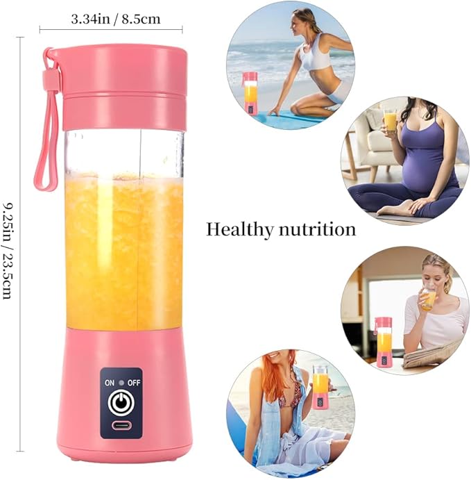 Portable Blender Cup,Electric USB Juicer,Mini Blender For Shakes and Smoothies, juice,380ml, Six Blades Great for Mixing,pink