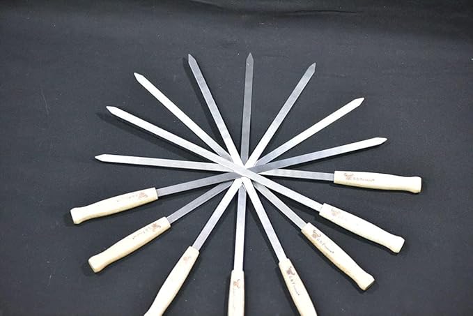 G & F Products Brazilian BBQ Skewers 16 Piece Set Stainless Steel Kabob Sticks 17-Inch Flat Blade with Hardwood Handles Reusable Commercial Grade for Grilling Meat Kebab and Outdoor Cooking
