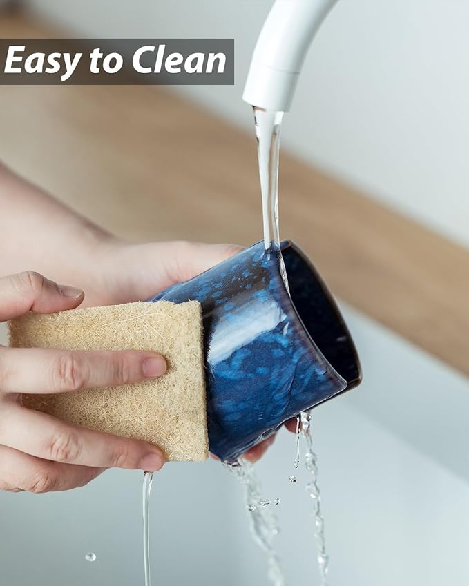 Kitchen Sponge Holder, Ceramic Sponge Organizer Scrubby Holder Sink Caddy Dish Rack for Kitchen and Bathroom, Farmhouse Decor, Blue