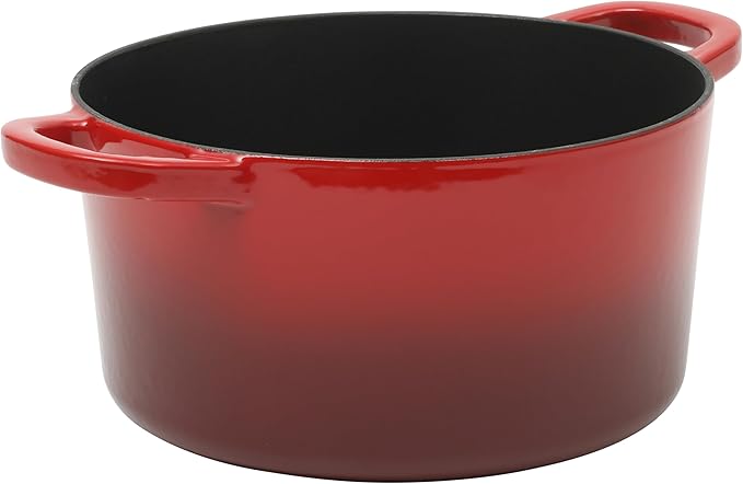 Crock Pot Artisan 7-Quart Round Enameled Cast Iron Dutch Oven With Oven Safe Borosilicate Glass Lid, Heavy-Duty Cookware for Baking, Roasting & Slow Cooking, Red