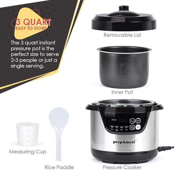3 Quart Pressure Cooker 8 IN 1 Multi Use Programmable Instant Cooker Electric Pressure Pot with Slow Cook, Rice, Steamer, Sauté, Brown, Warmer