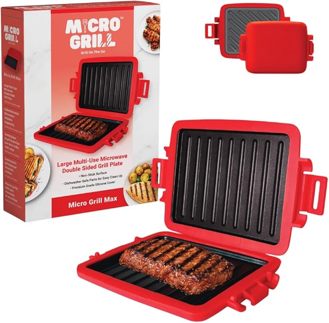 MAX™ Microwave Sandwich Maker, Microwave Grill, Toaster, 3 Minute Grilled Cheese Sandwich Maker, Thick Silicone Cover, Safe Food Grade, Crispy, Panini Press, Dishwasher Safe (Red, Large)