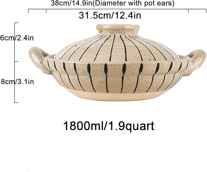 Heat Resistant Ceramic Casserole, Round Earthen Pot Cookware with Lid for Dinner and Party, Uniform Heating Stockpot for Stew, Soup, Steam, Bake(1800ml/1.9quart, White)