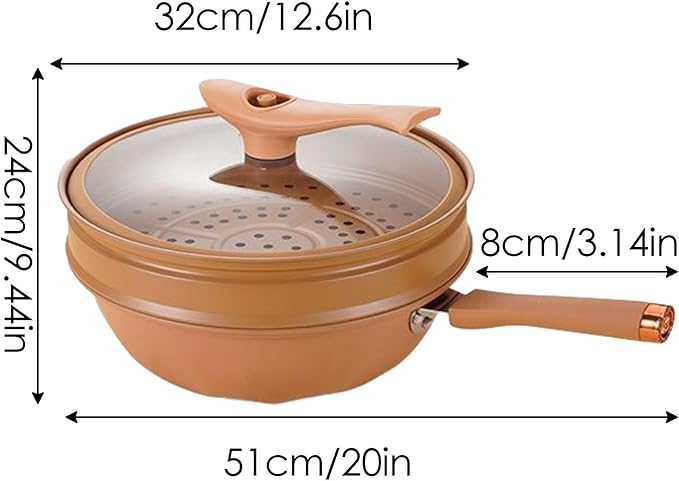 awakentti Light weight Cast Iron Wok, Iron Wok With Lid, Nonstick Wok, Steaming And Cooking All In 1 Frying Wok Flat Bottom for Induction, Electric, Gas, Halogen, All Stoves