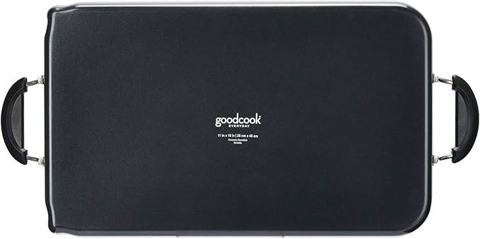 GoodCook Everyday Double Griddle Pan Ceramic Nonstick Aluminum Construction for Even Heating Non-Toxic PTFE & PFOA Free, 18x11-Inch, Rectangular, Black