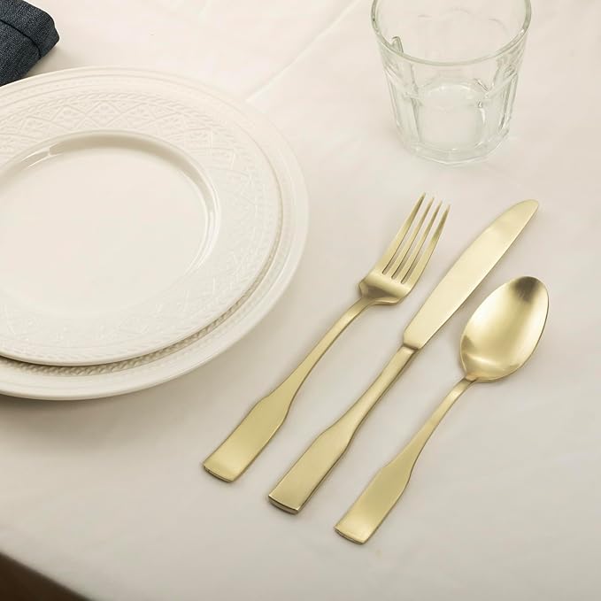 Alata Kate Champagne Gold Satin 20-Piece Silverware Set, Service for 4, Stainless Steel Flatware Set, Matte Polished Cutlery Set, Dishwasher Safe
