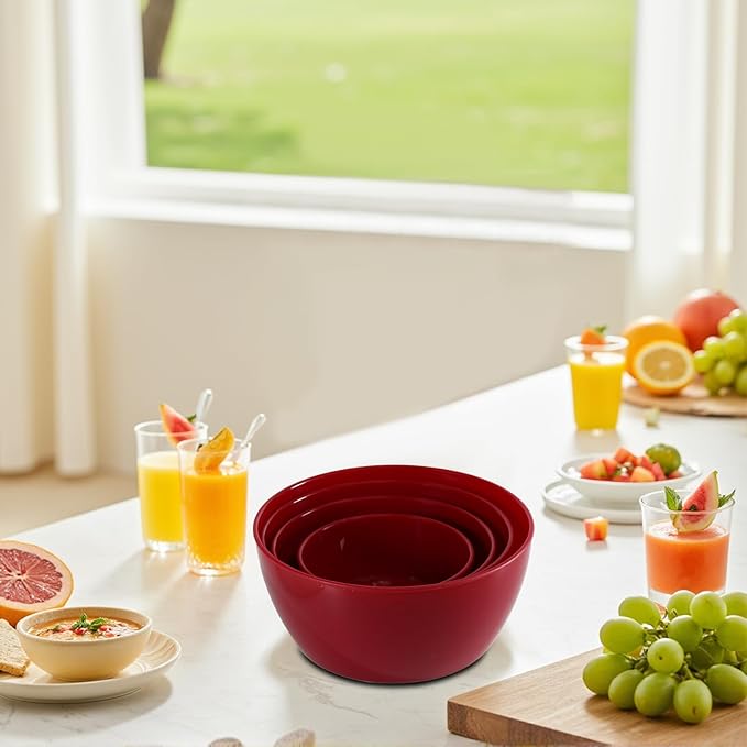 4-Piece Classic Plastic Prep Bowls with Lids, Nesting Plastic Small Mixing Bowl Set for Mixing, Baking, Prepping, Cooking and Serving Food, Microwave and Dishwasher Safe