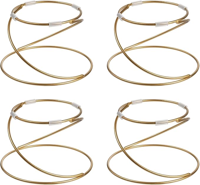 MyGift Modern Gold Tone Metal Wire Spiral Pizza Pan Pedestals, Tabletop Serving Platter Riser Stands, Food Dish Rests or Dessert Tray Display Racks, Set of 4