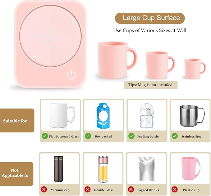 VOBAGA Coffee Mug Warmer for Desk with Auto Shut Off & 3-Temp Settings, Coffee Cup Warmer Galentines Day Gift Home Office Accessory, Perfect for Coffee, Tea, Milk (No Mug)