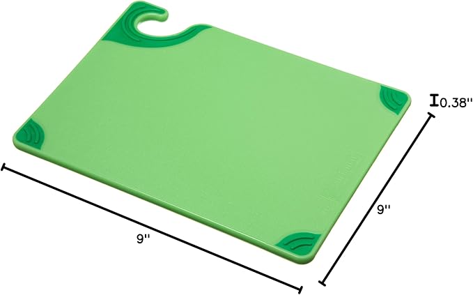 San Jamar Saf-T-Grip Plastic Cutting Board with Safety Hook, 9" x 12" x 0.375", Green
