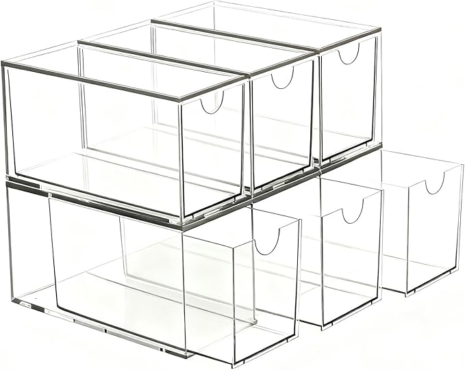 6 Pack Stackable Tea Bag Organizer Drawers – Clear Acrylic Tea Bag Holder for Cabinet, Drawer, Pantry, Countertop – Kitchen Tea Storage Container