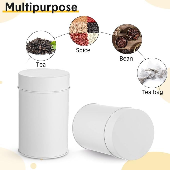 Zopeal 10 Pack Tea Tin Canister with Airtight Double Lids 16 oz Metal Round Tin Can Box with Lid Double Sealed Small Kitchen Container for Loose Tea Storage Coffee Sugar Candy Herbs and Spices