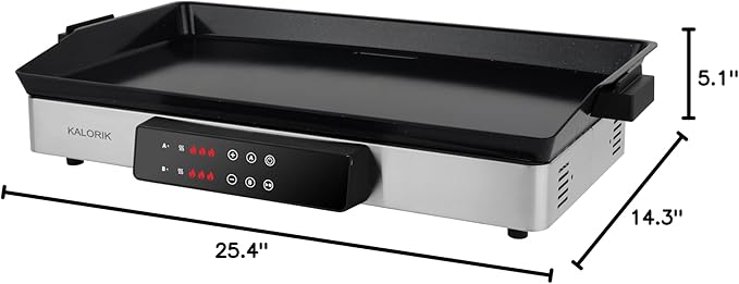 Kalorik Electric Griddle & Double Burner Cooktop MAXX Series 2-in-1 Cooker 22-Inch Cooking Surface 500F Max Temperature Teppanyaki Griddle Plate, 1800-Watts, Stainless Steel