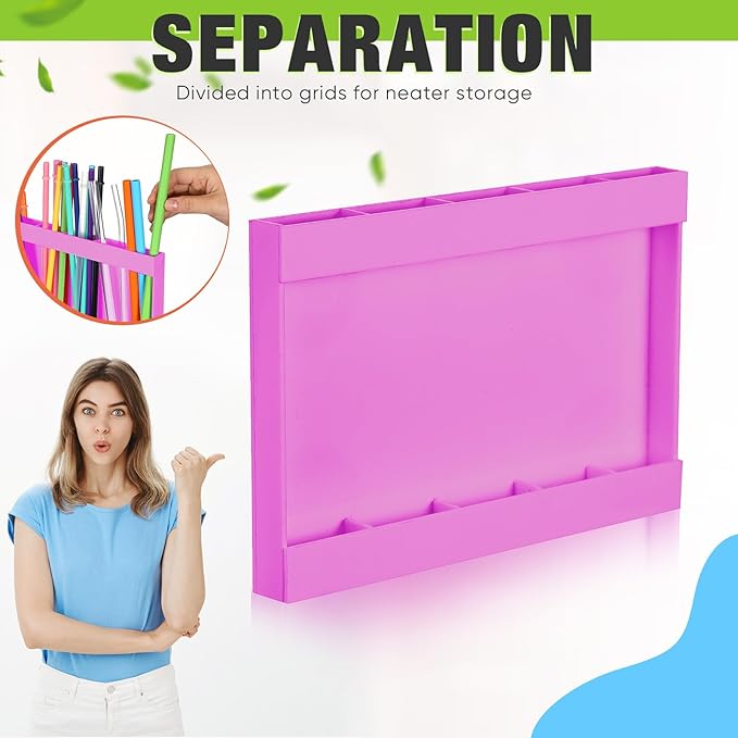 Qinyoung Acrylic Straw Holder for Cabinet Door with Double Sided Adhesive Tape Reusable Straw Organizer Tumbler Storage Kitchen Accessories Container for Counter Cupboard(Classic,Large,Hot Pink)