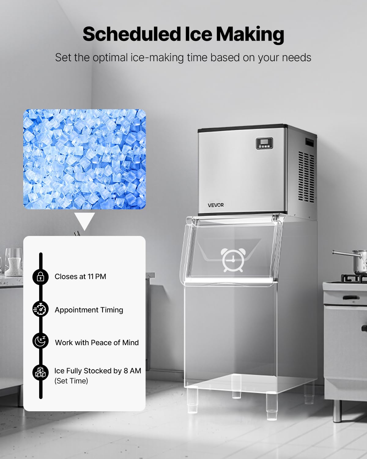 VEVOR Commercial Ice Maker Machine - Head, 550 Lbs/Day Stainless Steel Ice Machine with Self-Cleaning, Scheduled Ice-Making, Adjustable Thickness, Ideal for Restaurant Bar Cafe Hotel - Head Only