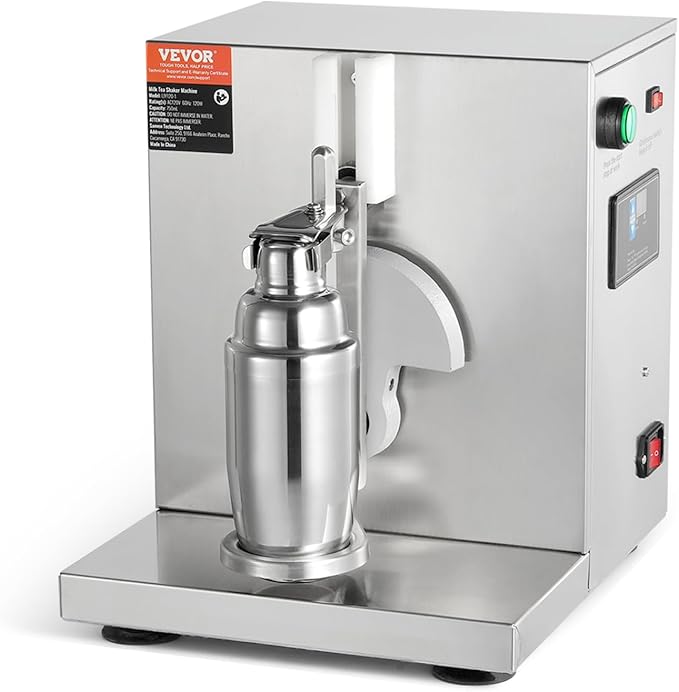 VEVOR Milk Tea Shaker, Electric Milk Tea Maker Machine, 0-180s Adjustable Milk Tea Shake Mixer Machine with 750ML Stainless Steels Cup for Bubble Tea, Boba Tea, Juice, Coffee, Milk, Wine
